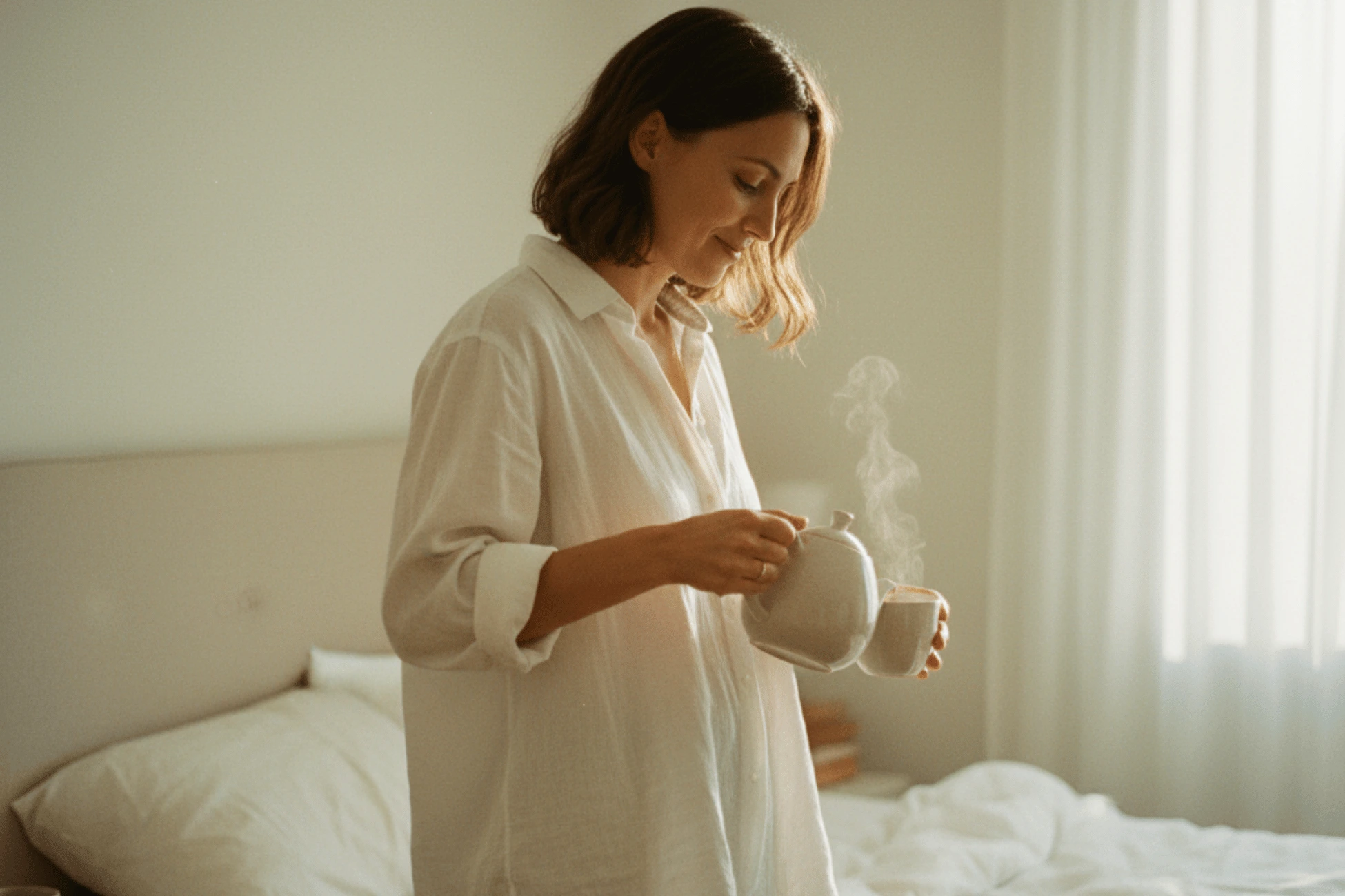 Femme tenant le bas-ventre dans une atmosphère calme