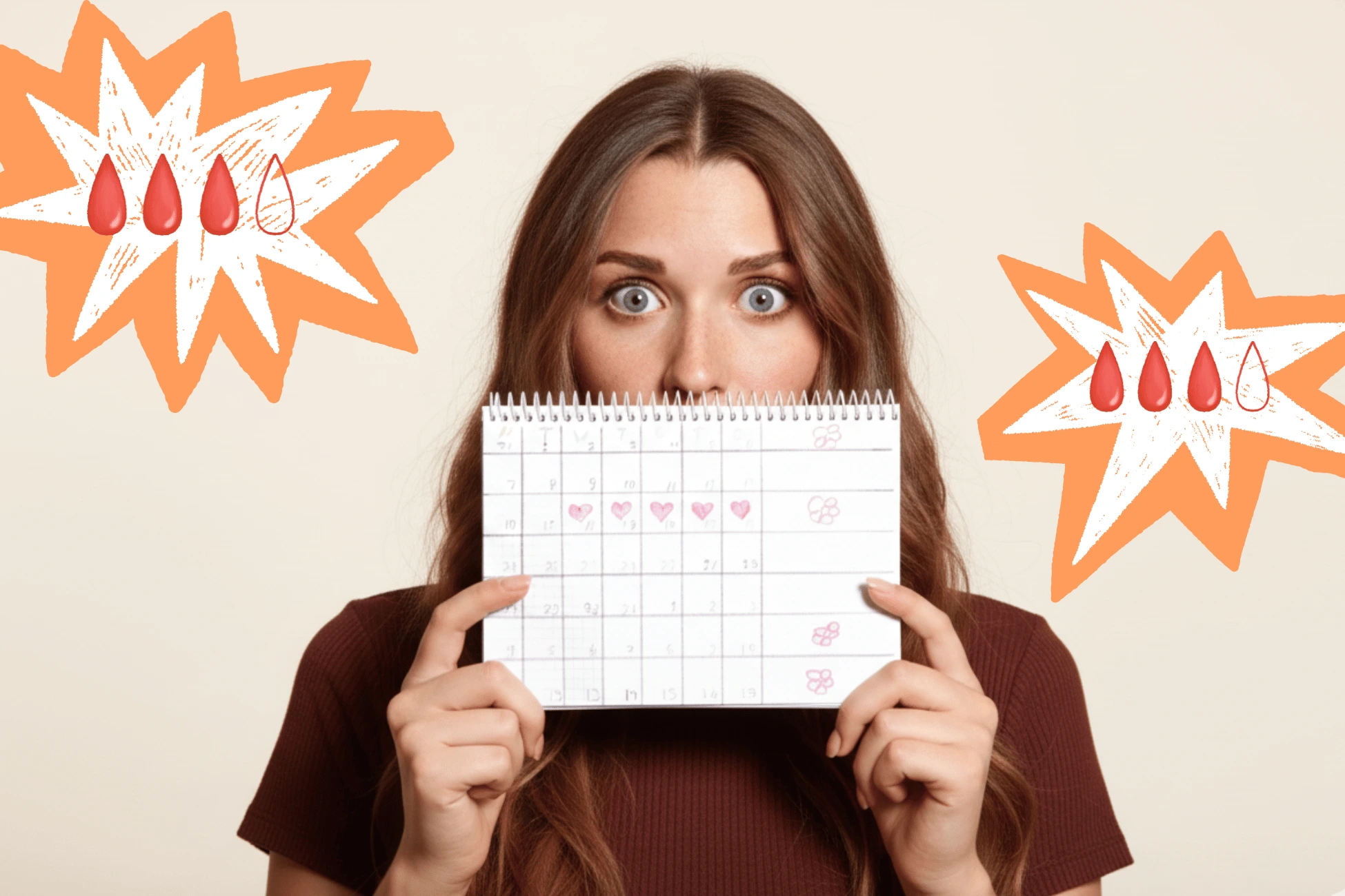 Donna che tiene un calendario davanti al viso con solo gli occhi visibili