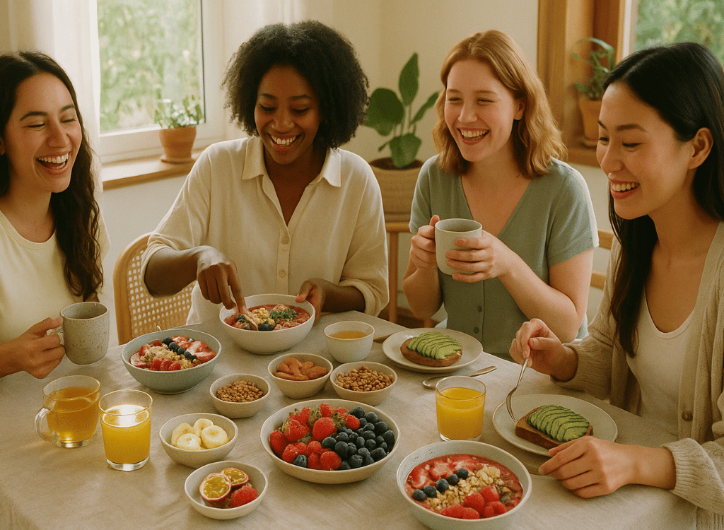 Groupe de femmes partageant un petit-déjeuner sain ensemble