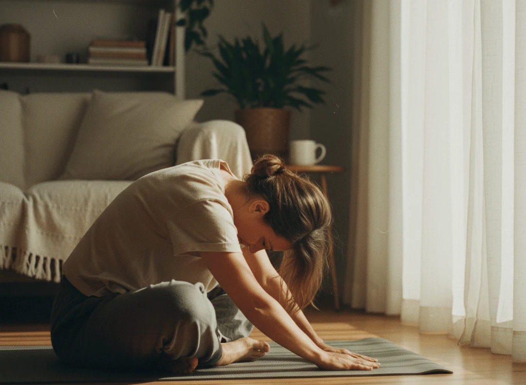 Mujer realizando ejercicio suave con ropa cómoda