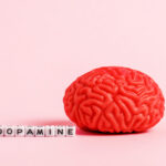 Brain and chips with the word dopamine representing motivation and daily well-being.