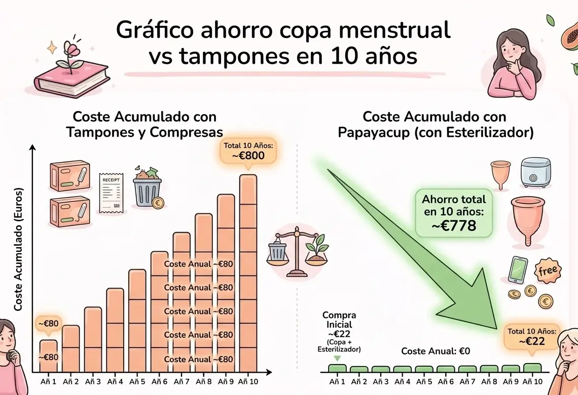 Gráfico ahorro copa menstrual vs tampones en 10 años