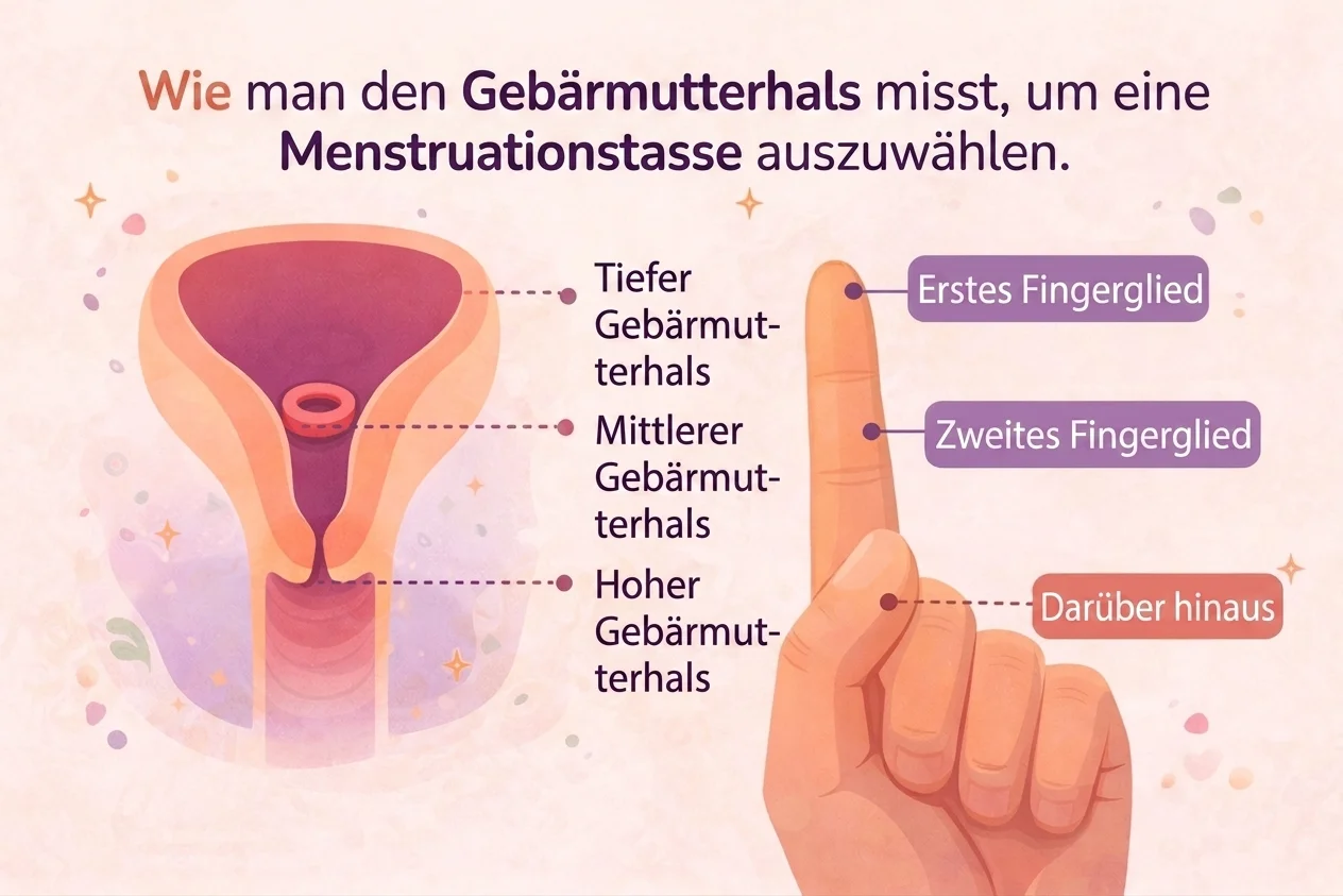 Infografik zur Messung des Gebärmutterhalses für die Auswahl einer Menstruationstasse