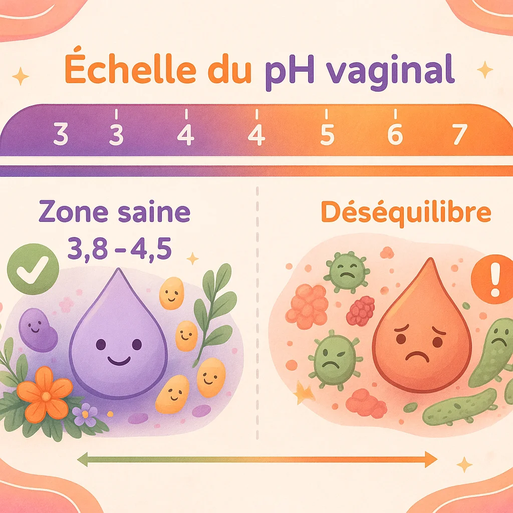 Infographie montrant l'échelle de pH, de sain à déséquilibré