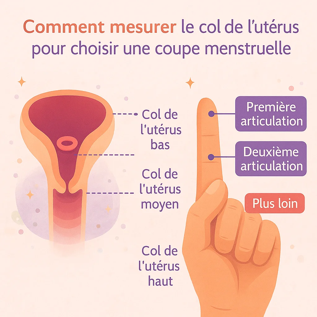 Infographie expliquant comment mesurer le col de l'utérus pour choisir une coupe menstruelle