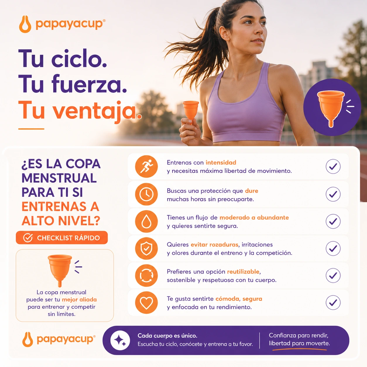 Infografia donde se explican hechos para saber si la copa menstrual esta hecha para tus comodidades
