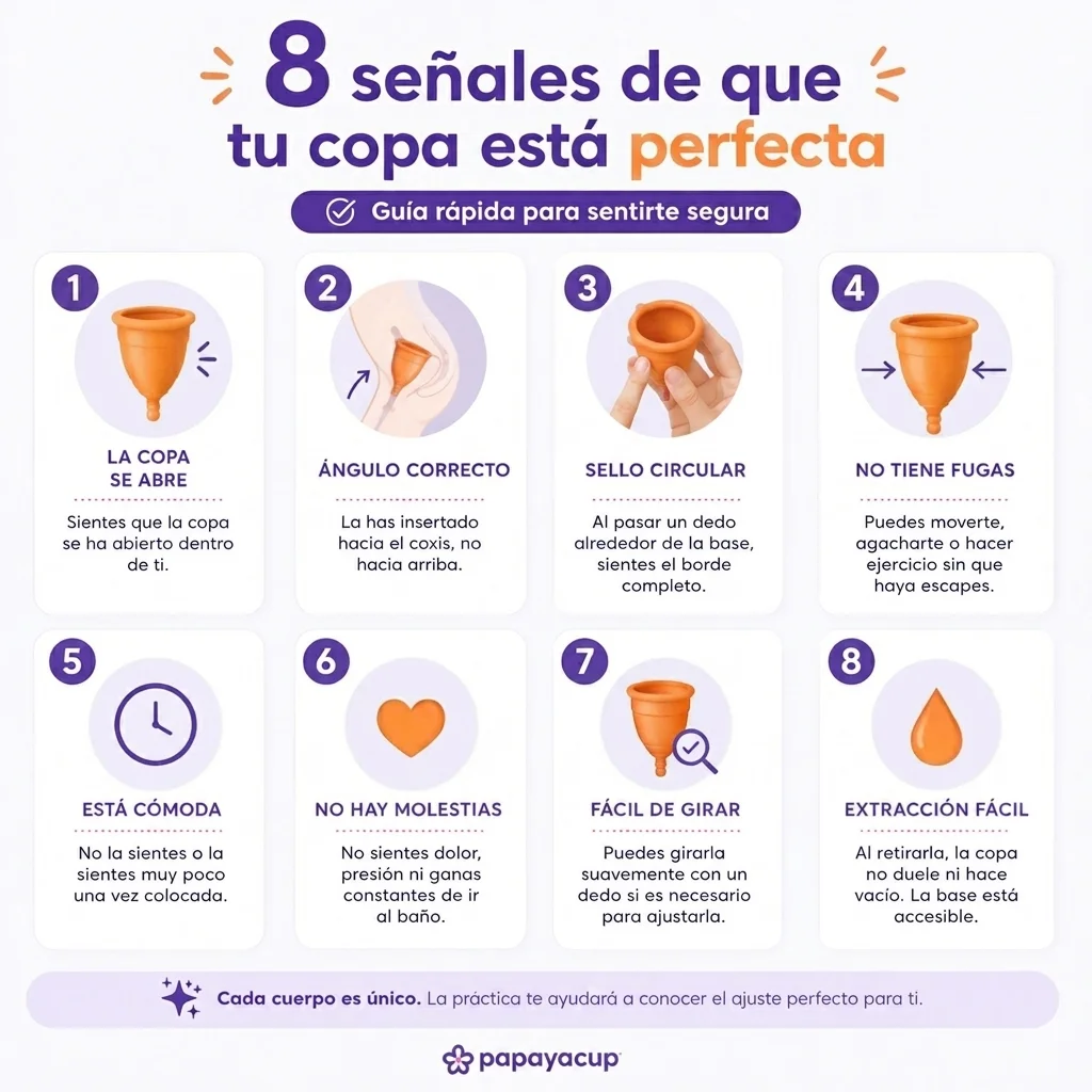 infografia como saber si te has puesto bien la copa menstrual papayacup