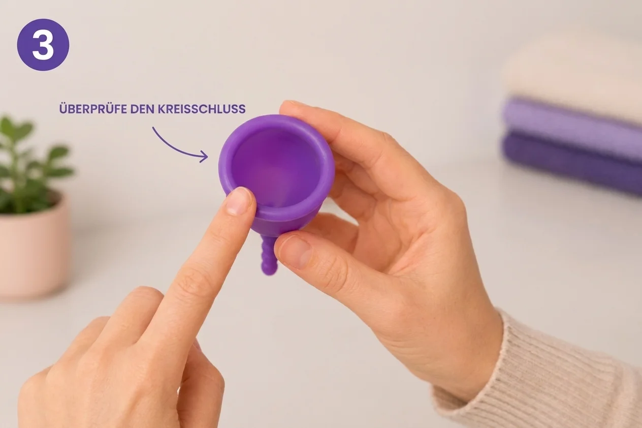 schritt 3 wie man weiß, ob man die Menstruationstasse papayacup richtig eingesetzt hat