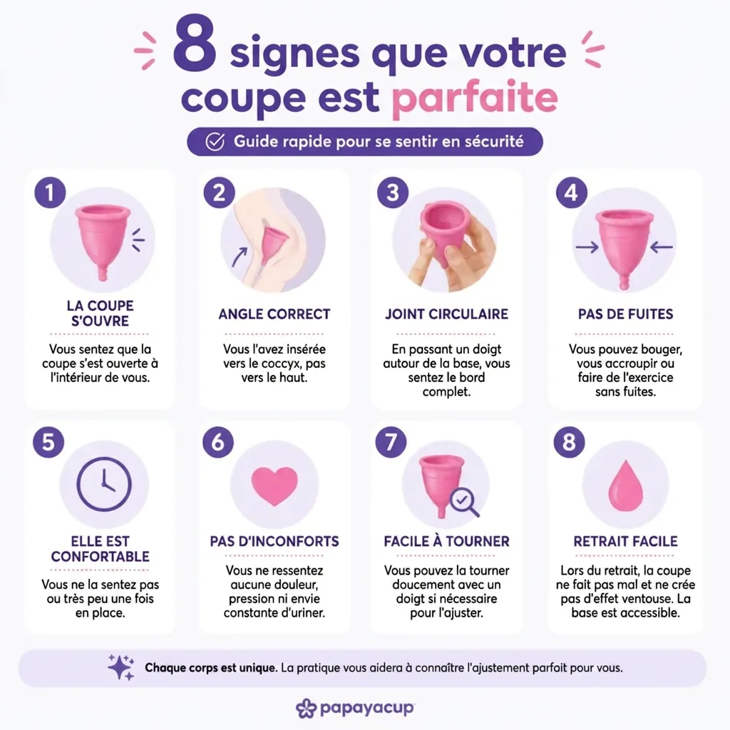 infographie comment savoir si vous avez bien mis la coupe menstruelle papayacup