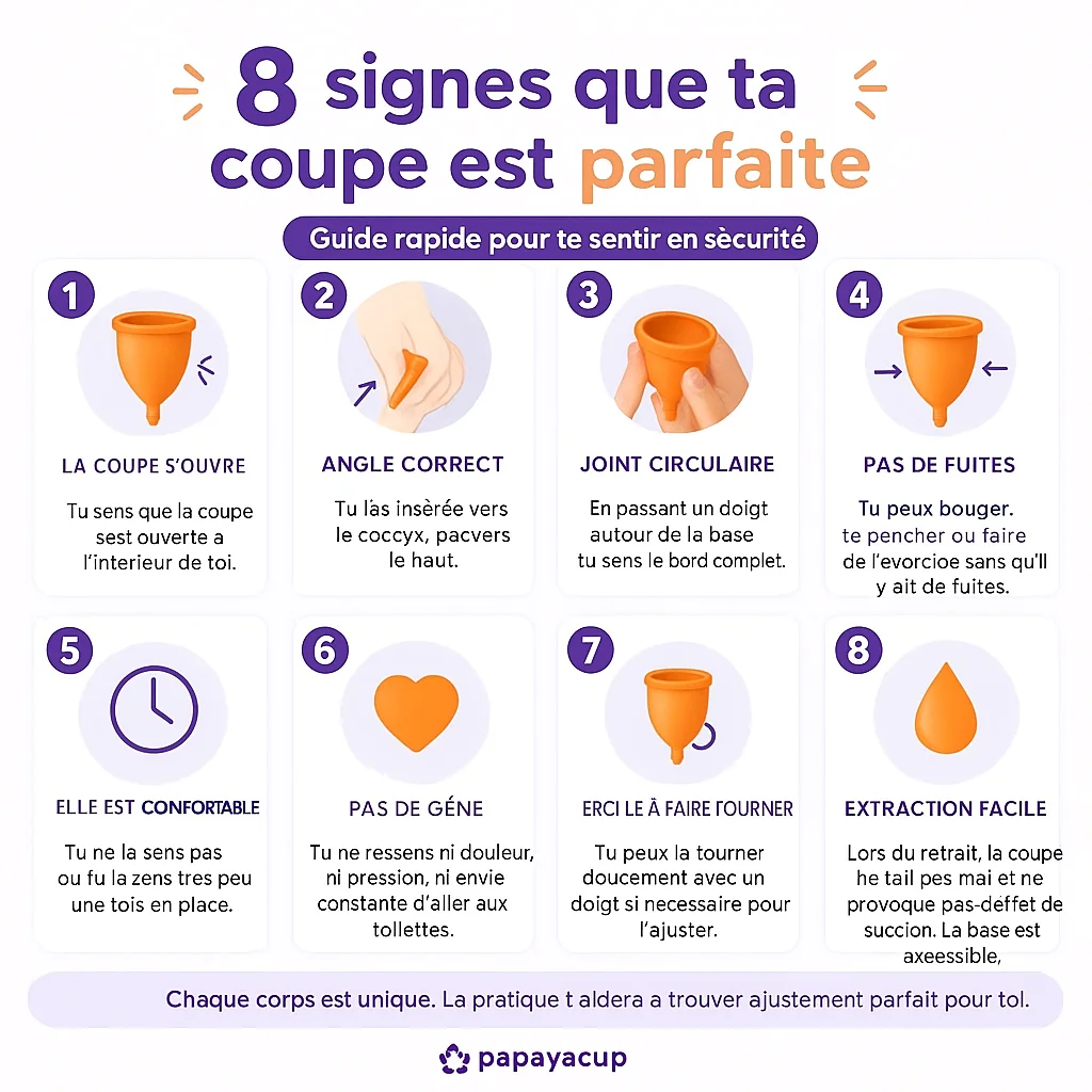 infographie comment savoir si vous avez bien mis la coupe menstruelle papayacup