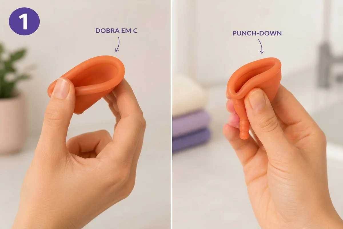 passo 1 como saber se você colocou corretamente o coletor menstrual papayacup