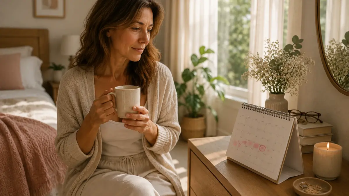 mujer de media edad mirando el calendario para medir si tiene premenopausia
