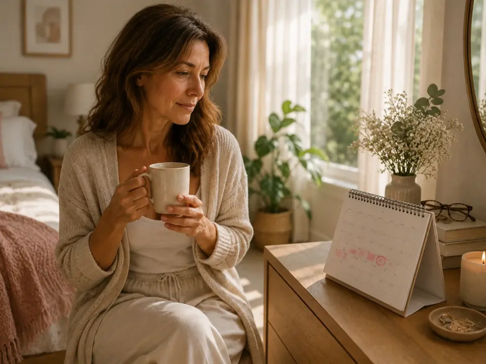 mujer de media edad mirando el calendario para medir si tiene premenopausia