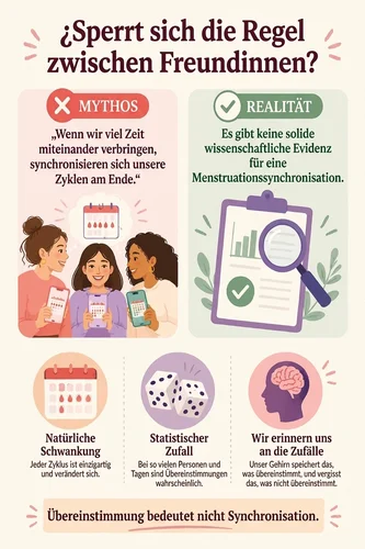 Infografik, die erklärt, ob es ein Mythos oder Wahrheit ist, dass sich die Regel zwischen Freundinnen synchronisiert