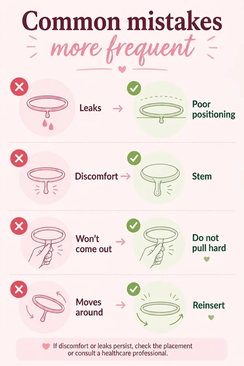 infographic explaining common mistakes when using the PapayaCup menstrual disc.