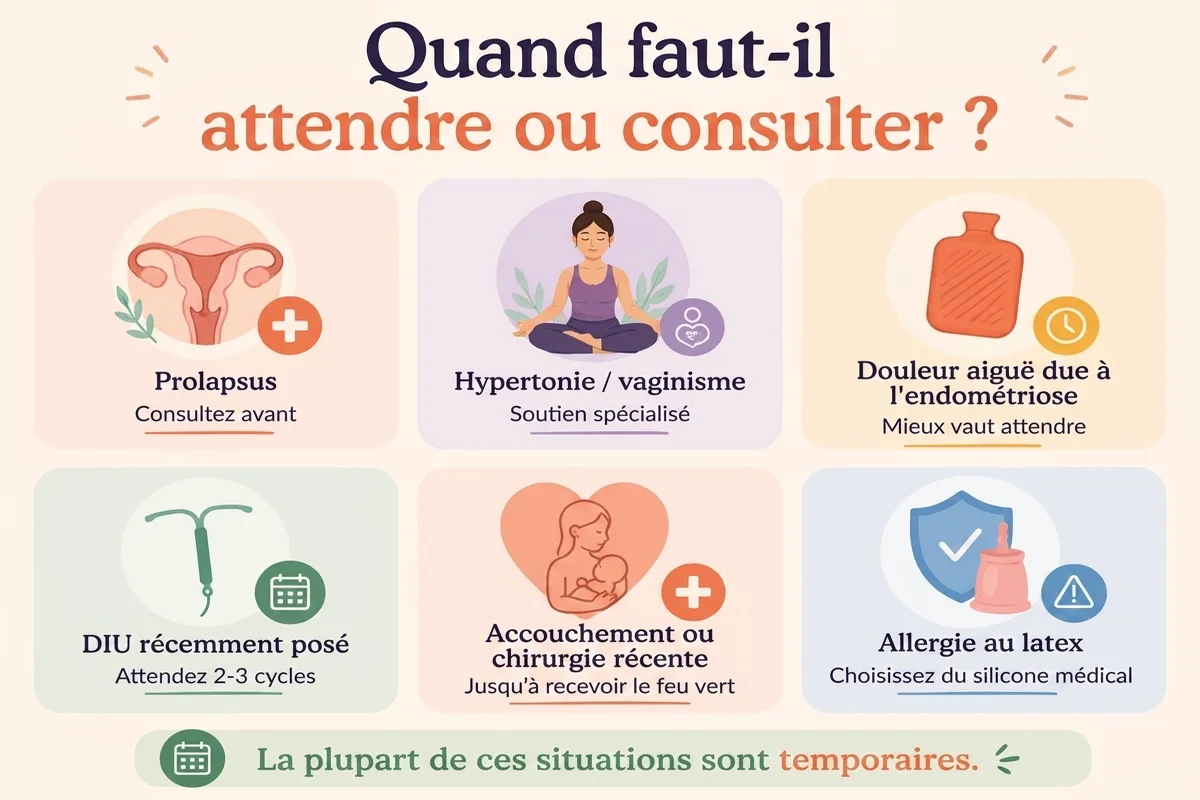 infographie sur quand il convient d'attendre ou de consulter un médecin si vous pouvez porter une coupe menstruelle