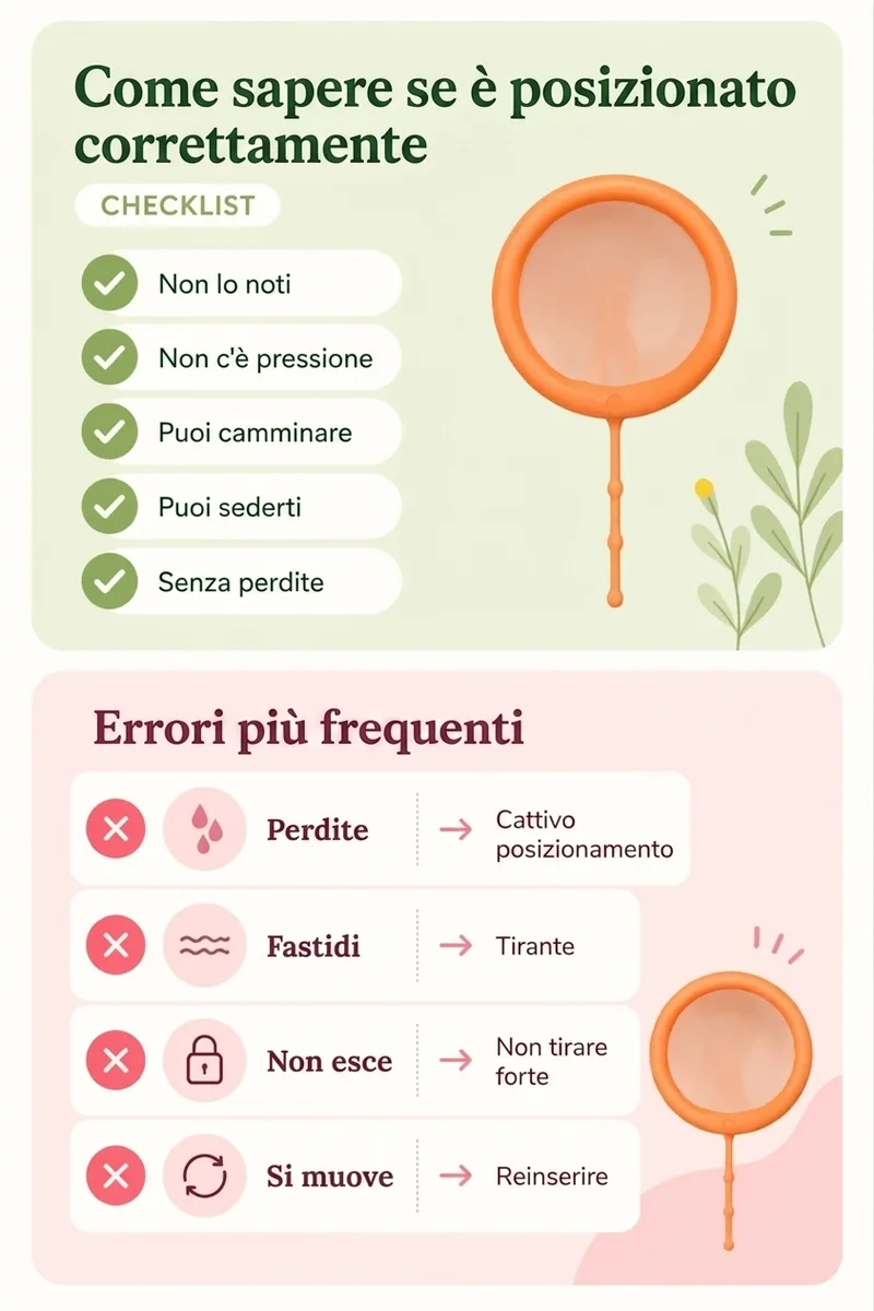 infografica che spiega come indossare correttamente il disco mestruale di papayacup