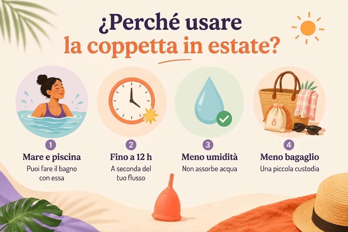 infografica su perché usare la coppetta mestruale in estate