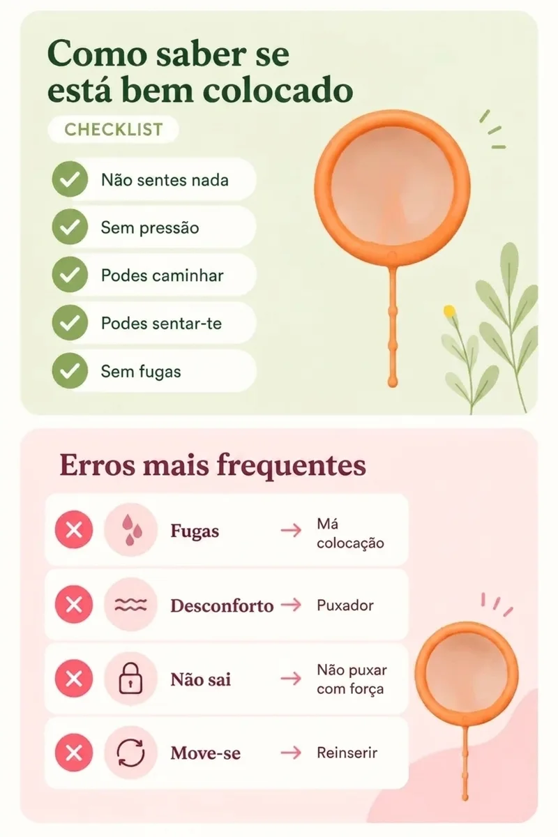 infografia que explica como se colocar corretamente o disco menstrual da papayacup