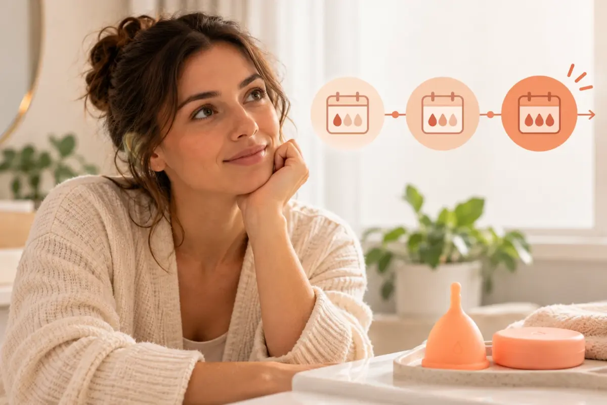 mujer adaptandose a los ciclos con la copa menstrual