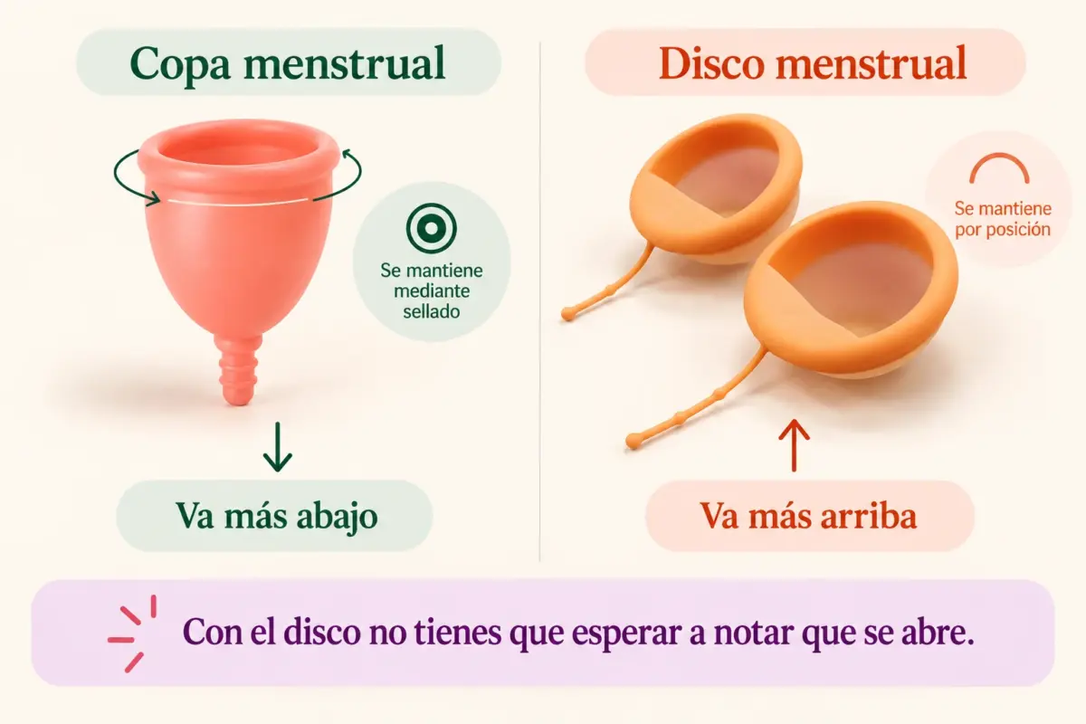 disco menstrual y copa menstrual comparados en infografia de forma muy superficial